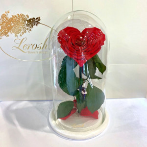 Роза в колбе Lerosh B830131 вечная роза в форме сердца на белой подставке красная 27 см. 