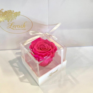 Стабилизированная роза B830187 Lerosh бутон розы в подарочной коробке ярко розовый 8x8x8 см. 