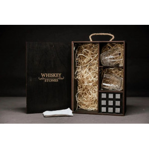Набір подарунковий для віскі B141037 склянки та каміння в дерев'яній коробці Whiskey Stones