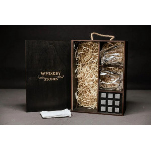 Набір для віскі склянки та каміння B141035 у дерев'яній коробці Whiskey Stones