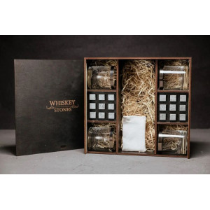 Набір для віскі B141041 склянки 4 шт. та каміння 16 шт. у подарунковій дерев'яній коробці Whiskey Stones