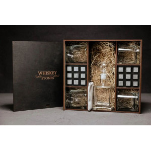 Набір для віскі B141048 графин, склянки 4 шт. та каміння 18 шт. у дерев'яній коробці Whiskey Stones