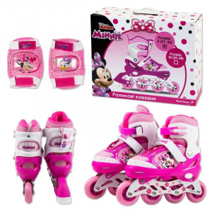 Дитячі ролики B140136 для дівчинки із захистом та світловими ефектами рожеві розмір S 31-34