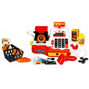 Набор игровой детский B140339 Кассовый аппарат и корзинка с продуктами красный 