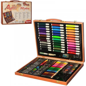 Детский набор для творчества с карандашами и мелками B140442 в деревянном чемодане 