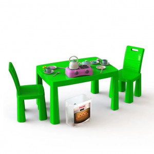 Детский игровой набор B140350 Кухня игрушечная 34 предмета со столом и двумя стульчиками зеленая 