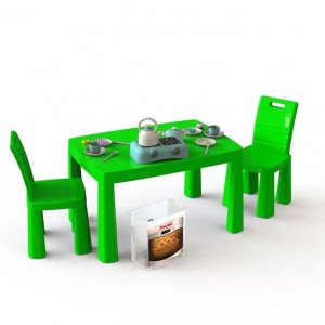 Игровой набор B140351 детская Кухня 34 предмета со столом и двумя стульчиками зеленая 