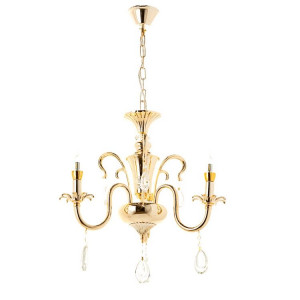 Подвесная люстра в классическом стиле B031111 на 3 лампы с хрустальным декором золотая 45x45 см