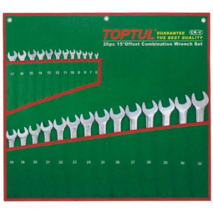 Набор комбинированных ключей B160742 Toptul 26 шт. от 6 до 32 мм. в зеленом чехле 