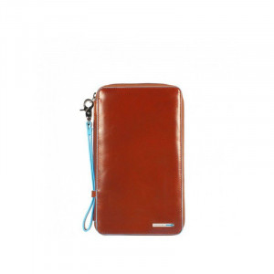 Портмоне шкіряне тревелер B2203404 Piquadro на блискавці з відділенням для кредитних карток помаранчевий 14x22,5x2,5 см.