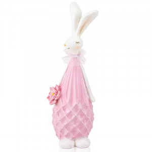 Статуетка декоративна Кролик B0301444 біло-рожева 8,5x8x28 см Подарунок на Великдень