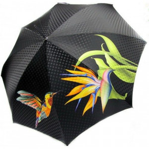 Женский зонт трость полуавтомат черный с принтом Doppler B106307